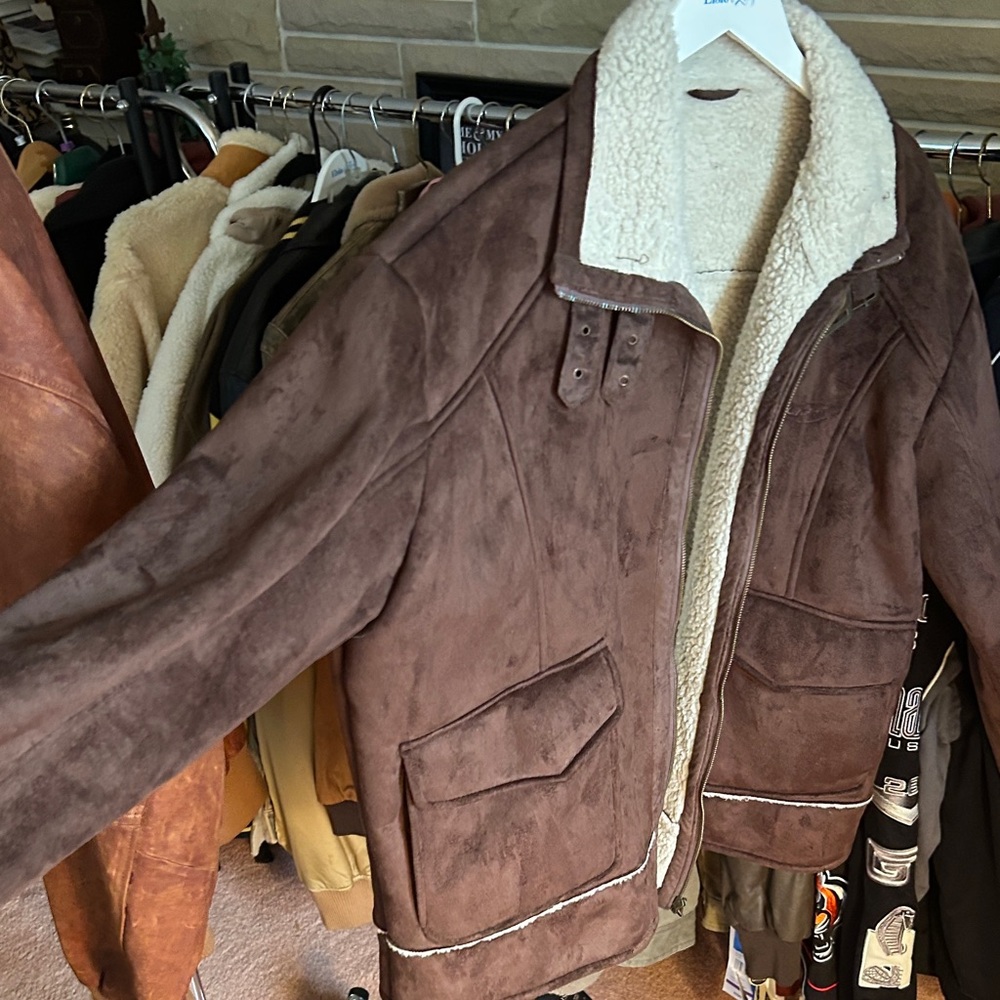 Men's Brown Shearling Military Jacket